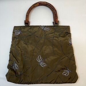 TAMBU Japanese Handbag Purse Wood Handle Magnet Closure Dragonfly